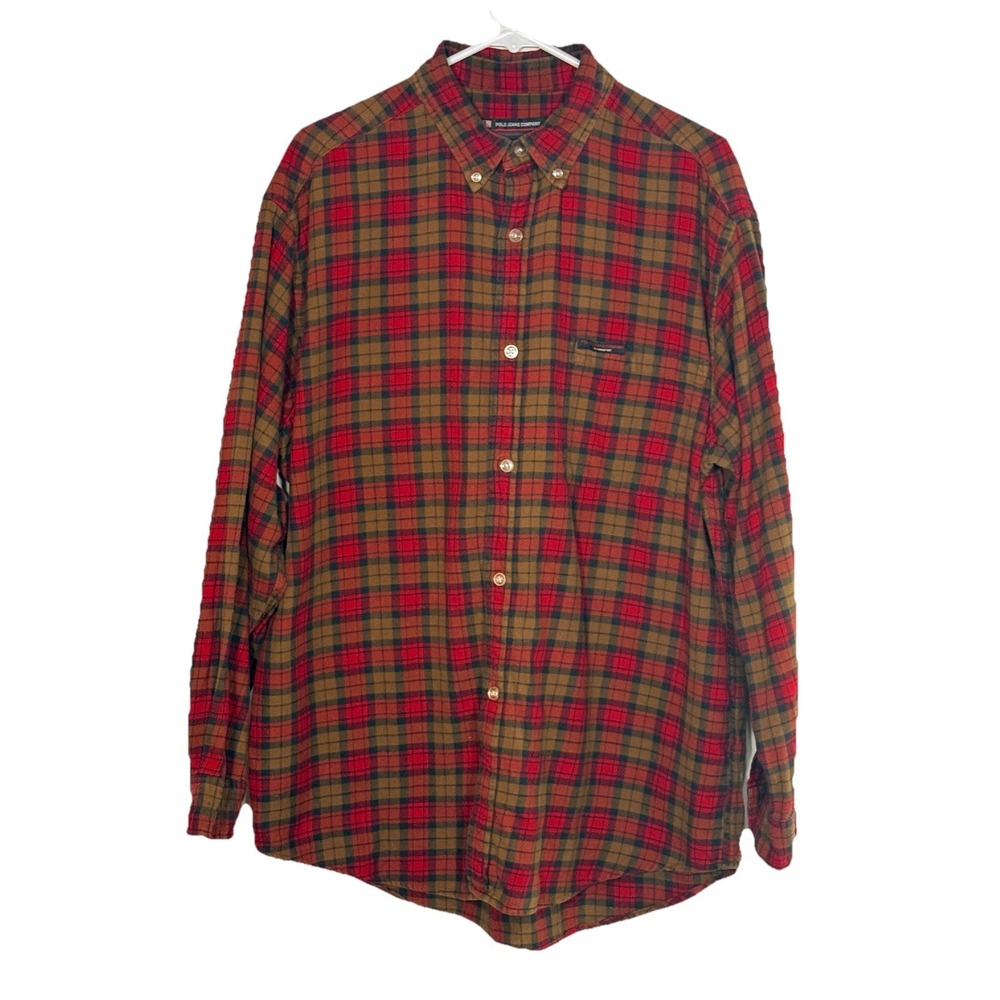 VTG Polo Jeans Co Ralph Lauren Red & Brown Plaid Flannel Shirt Overshirt Size‎ M